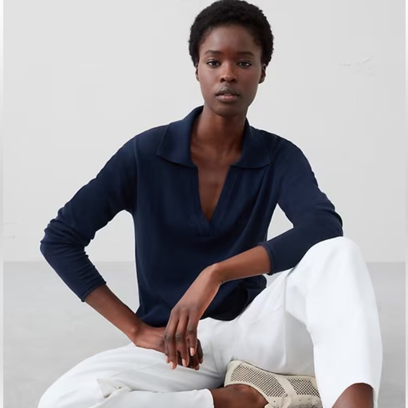 Banana Republic Sweaters - BANANA REPUBLIC MERINO‎ WOOL JOHNNY-COLLAR SWEATER NAVY NWT SIZE L